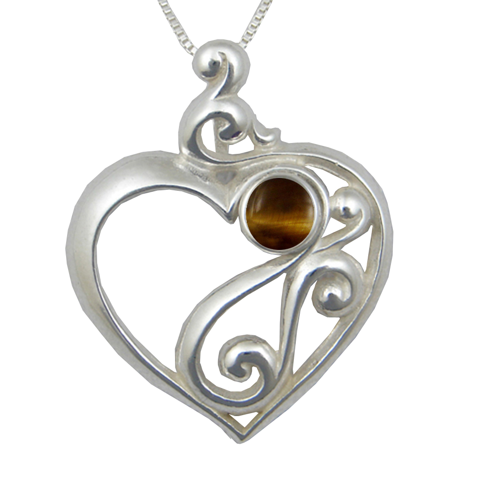 Sterling Silver Fancy Heart Pendant Tiger Eye